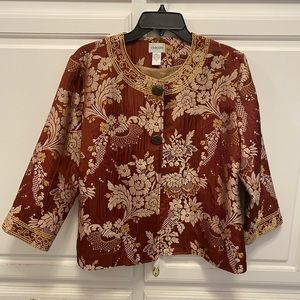 Chico’s Rust Gold Shimmer Button Brocade Jacket Blazer Women’s Size M Chico’s1